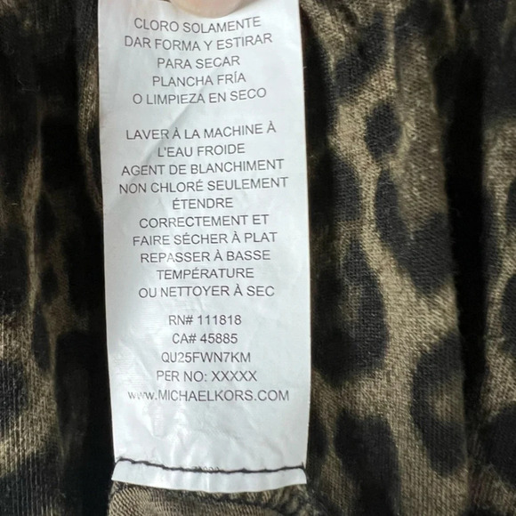Michael Kors Women's Leopard Print Blouse Tan Black Peasant Mob Wife Flowy Large - Picture 13 of 13